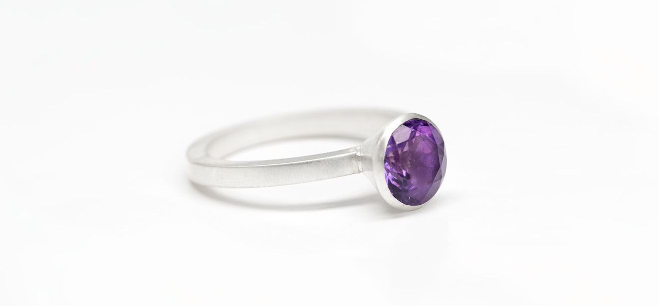 silver amethyst ring with collet setting
