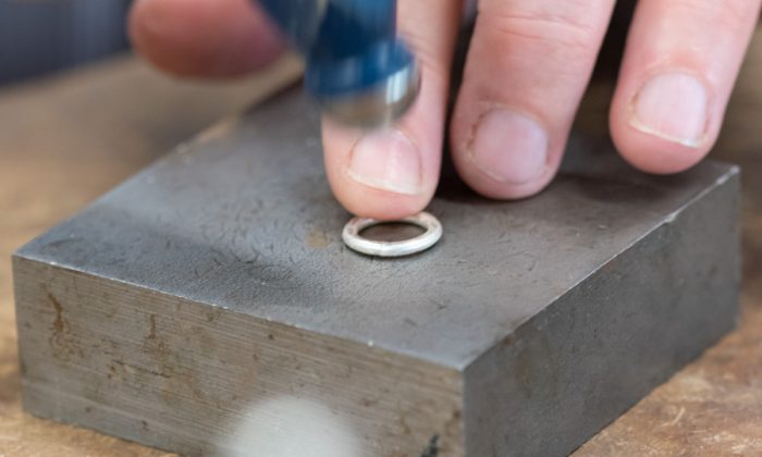 Creating the hammered texture to the silver hoop