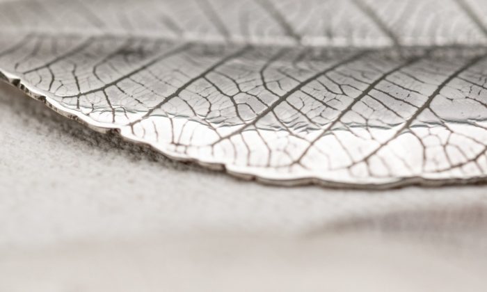 Detail of a silver leaf pendant